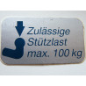 Stützlastschild für PKW 100 kg